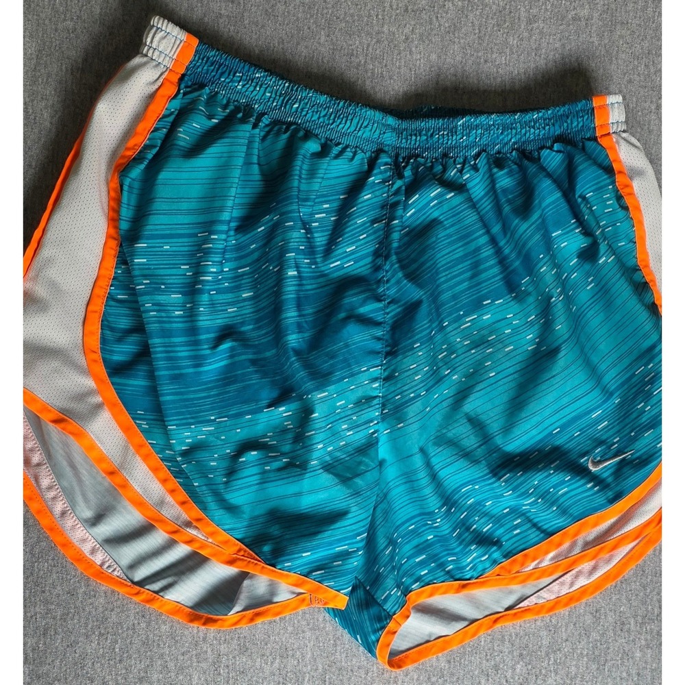 Nike Dri-FIT Tempo Running Shorts Womens Medium Teal Blue Orange Mesh Athletic